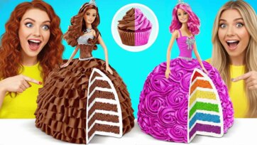 Rainbow and Chocolate Doll Dress Cakes for Kids