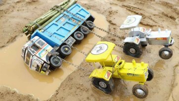Muddy Toy Truck Rescue Mission - Brave Tractors to the Rescue!