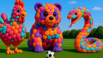 Colorful Balloon Animals Play Together - Fun Bear, Chicken and Snake Kids Story